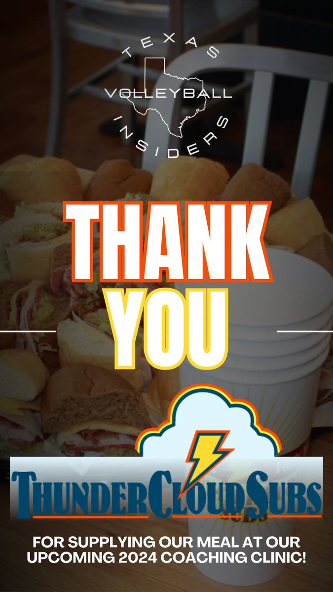 Texas Volleyball Insiders would like to take this time to thank ThunderCloud Subs for their continued support of our platform and their lunch sponsorship of our yearly coaches clinic.