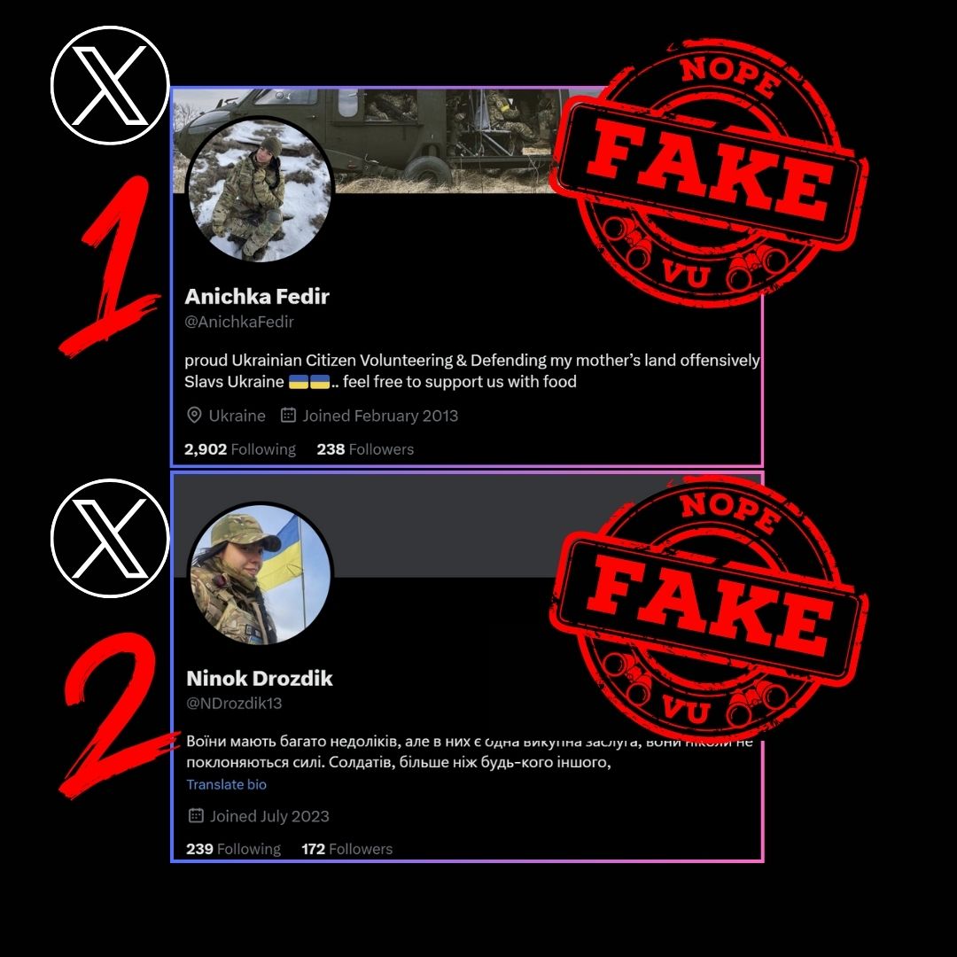 #vu #scamalert #FakeCollection ⚠️These profiles ALL IMPERSONATE the same ✅ REAL SOLDIER ⚠️ 1. ❌ Anichka Fedir aka AnichkaFedir x.com/AnichkaFedir ID Link: twitter.com/i/user/1160596… ID: 1160596591 2. ❌ Ninok Drozdik aka NDrozdik13 x.com/NDrozdik13 ID Link:…