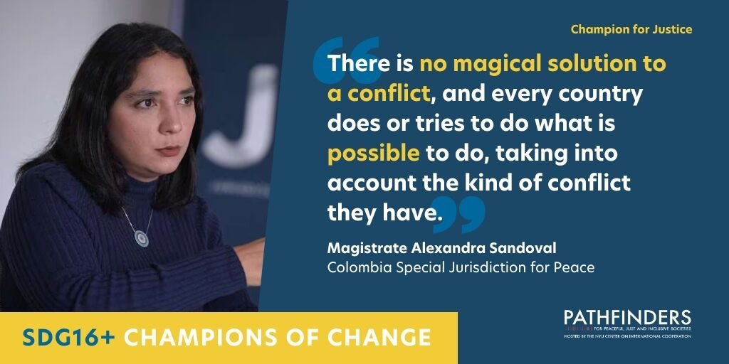 💬 Magistrate Alexandra Sandoval of the Special Jurisdiction for Peace (@JEP_Colombia) shares advice for those who are struggling to implement #TransitionalJustice solutions: 🌟 Recognize that every conflict is unique 🛠️ Create solutions tailored to each situation 🎯 Set…