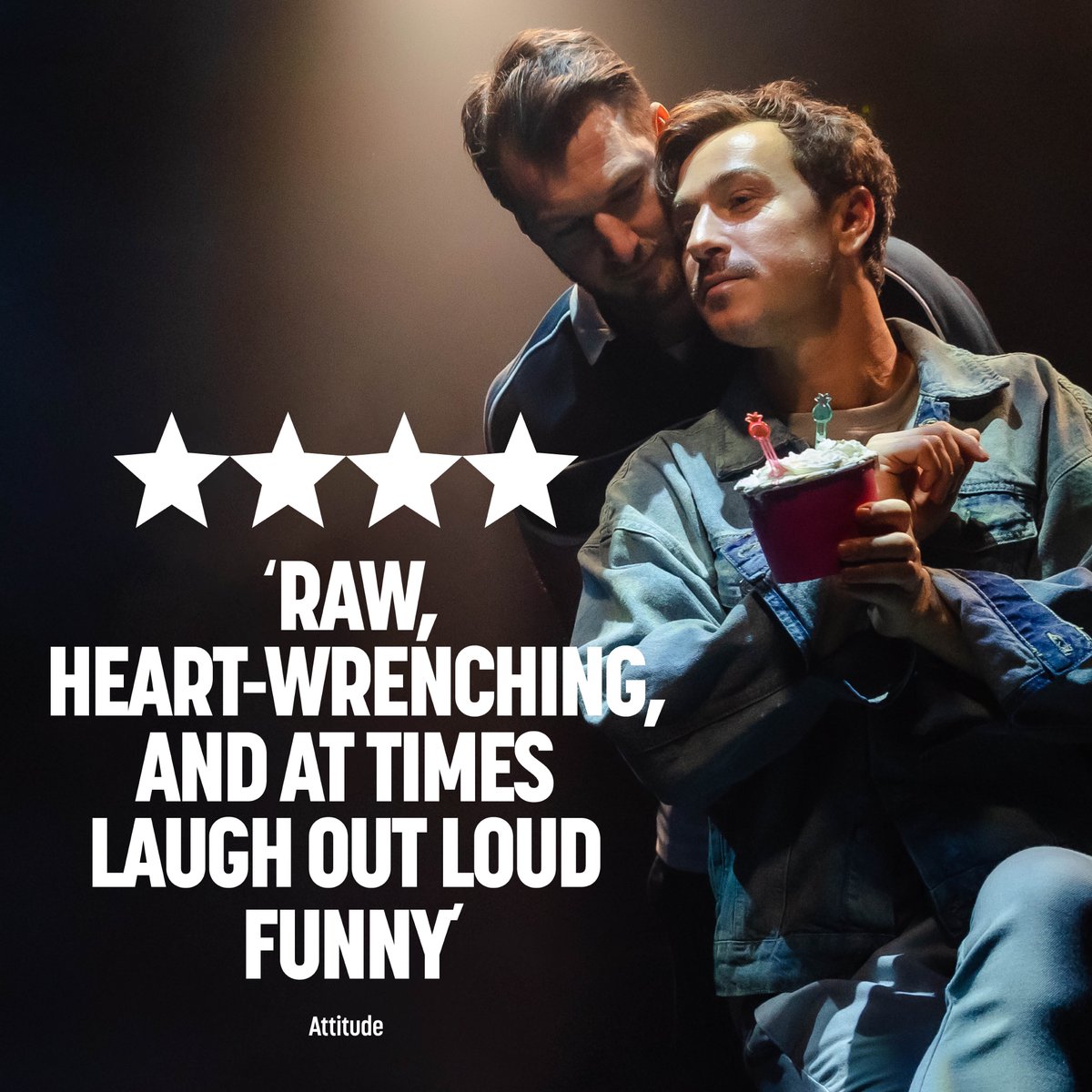 Run, don't walk, to see Nick Hayes and Matthew Stathers star in this 'raw, heartwrenching, and at times laugh out loud funny' (★★★★ @AttitudeMag) two-hander, written by Michael Batten, @7DialsPlayhouse until 1st June 🏃‍♂️💨🎟bit.ly/3UIiLKW