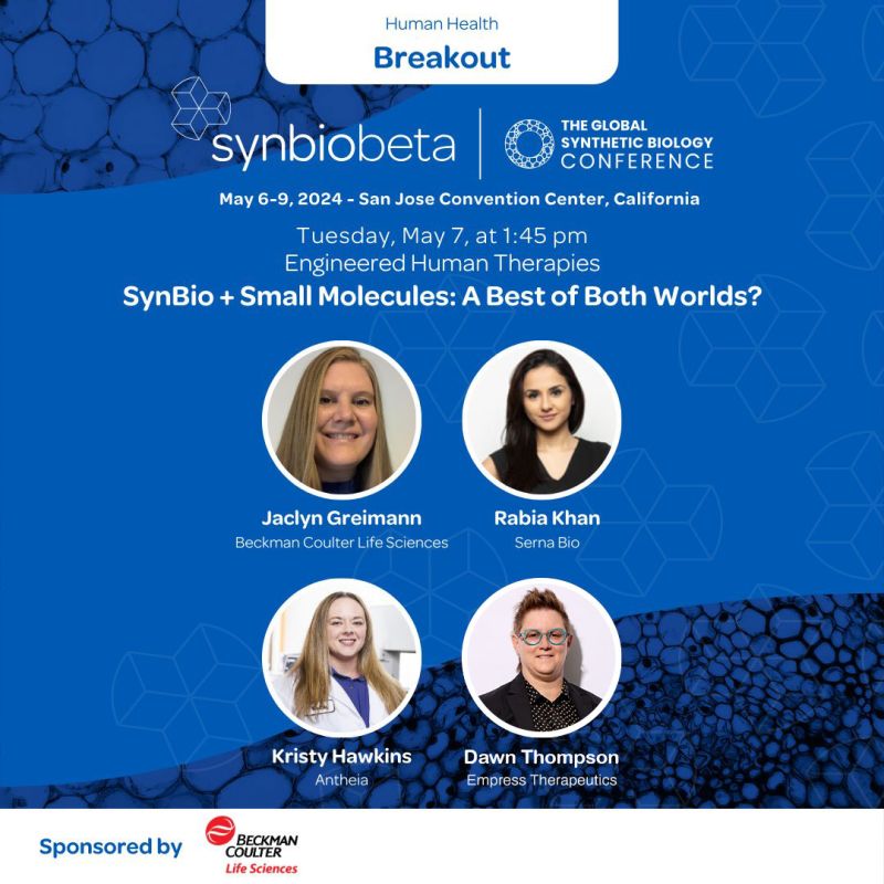 Happening soon at @SynBioBeta 2024: Dr. Kristy Hawkins, CSO and co-founder of Antheia is speaking on panel at 1:45pm PT on the intersection of #synbio and #smallmolecule approaches. Don't miss it!