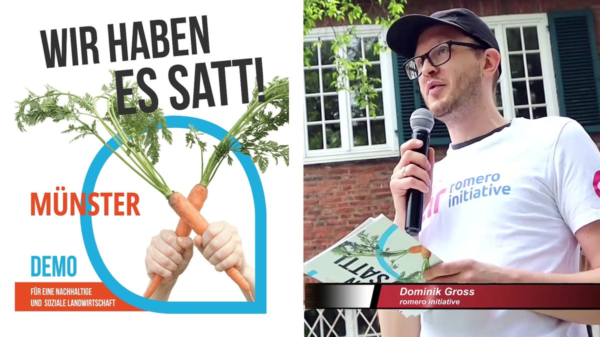 Demo in #Münster: 'Wir haben es satt' (2024) - für eine bäuerliche und sozial- ökologische Landwirtschaft und Verpflegung in Münster. Redebeitrag Dominik Gross (Romero Initiative CIR) @Karottentorte youtu.be/b5hB4_hPxII