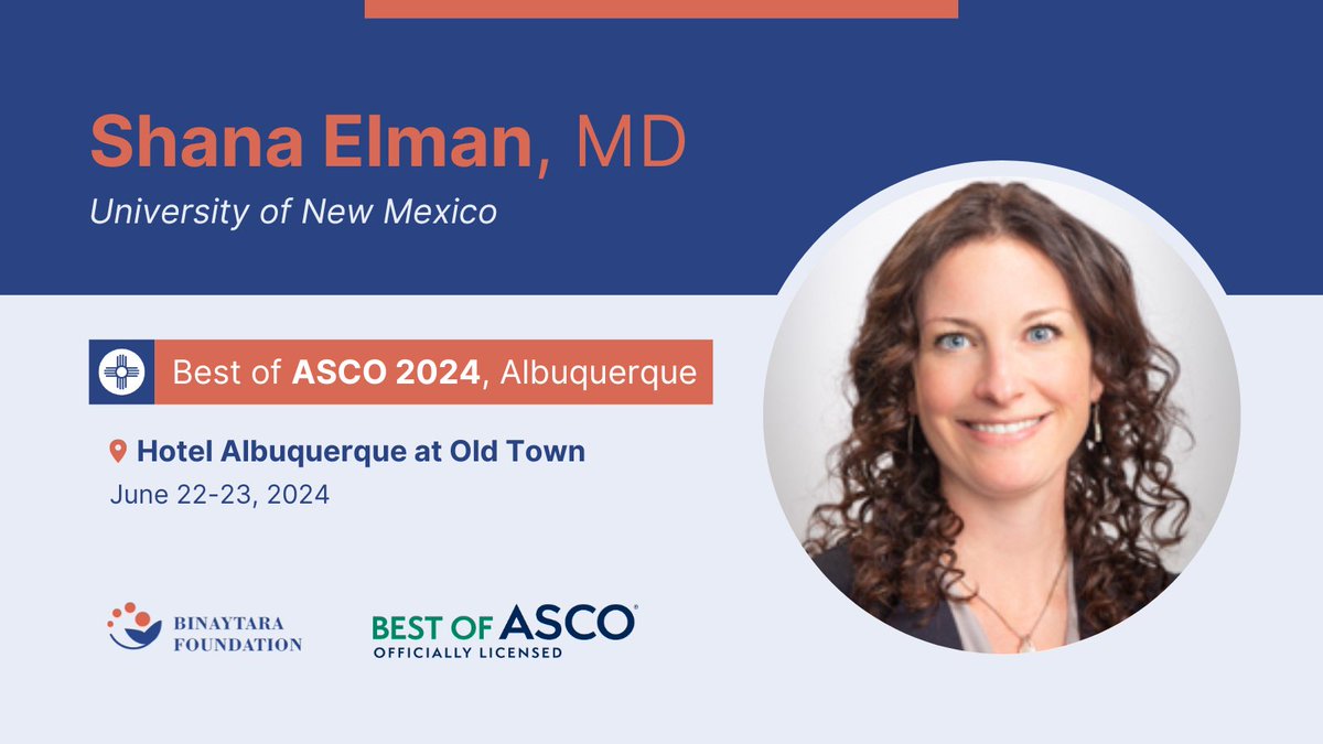 Looking forward to @ShanaElman's (@UNMHSC) case study at #BestofASCO24 Albuquerque! 🗓️ June 22-23, 2024 📍 Hotel Albuquerque at Old Town ➡️ education.binayfoundation.org/content/best-a… #CME #oncology #ASCO #hematology #cancer #cancercare #healthcare #medicine