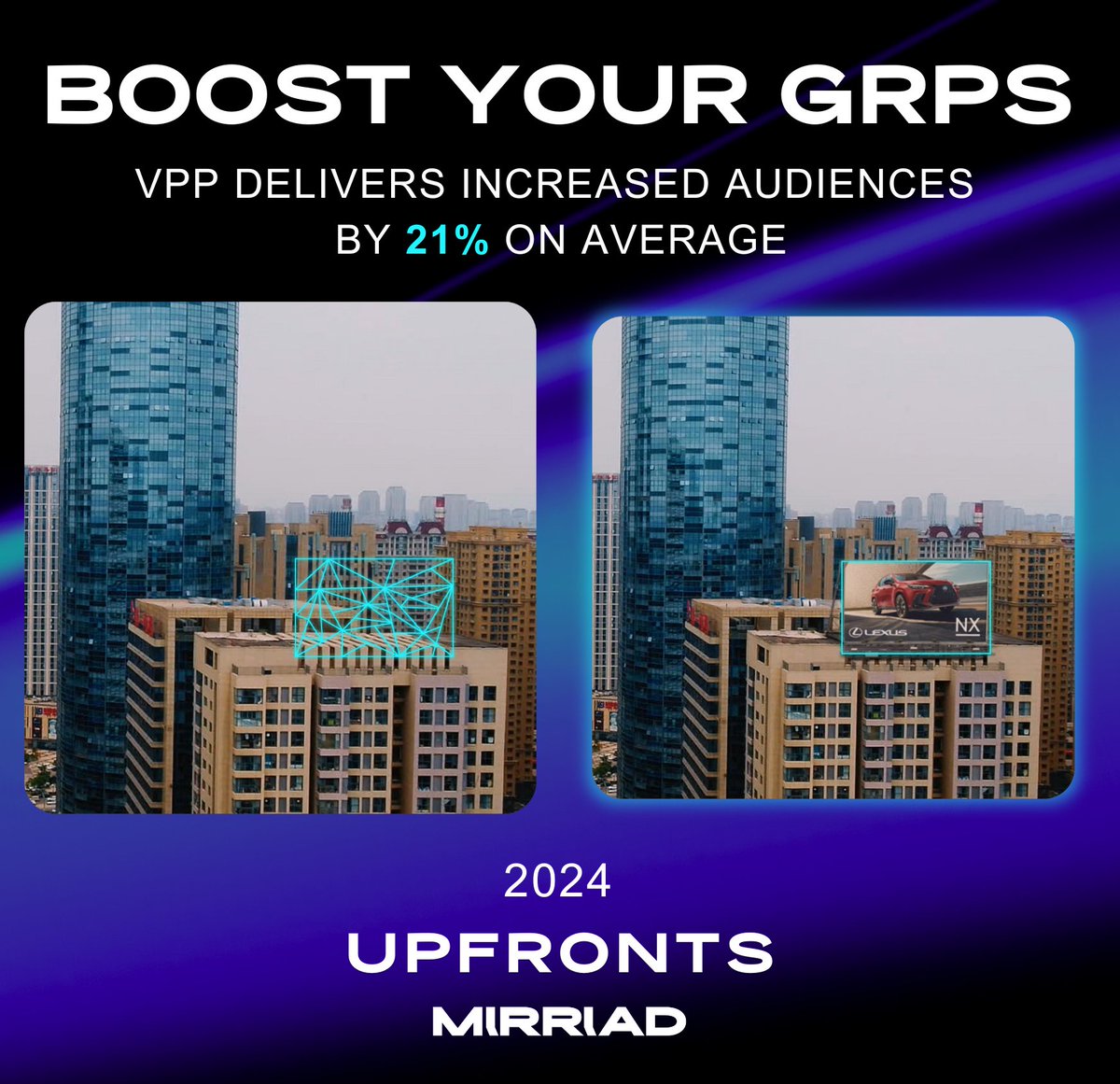 Exciting news! <a href="/mirriad/">Mirriad</a>'s virtual product placement (VPP) format will be featured in top networks' 2024 upfronts! VPP boosts audience engagement by 20% - 45% over TV spots and enhances GRPs exponentially when combined with commercials. 

Learn more: info.mirriad.com/upfronts-playb…