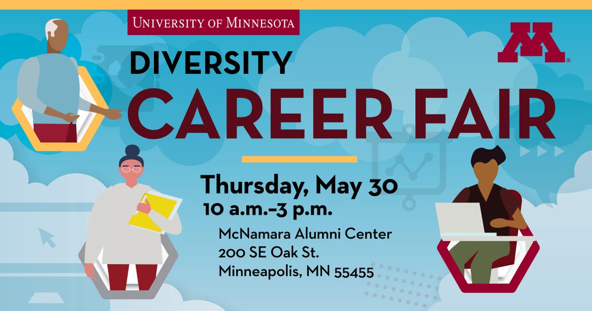 Looking for a job (or know someone who wants a new role)? The University of Minnesota is hosting our first Diversity Career Fair on May 30! Learn more and add to your calendar: hr.umn.edu/events/Univers… #UMNJobs #JobFair #Hiring #NowHiring #MNJobs