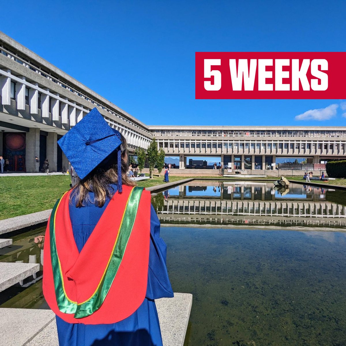 There are 5 weeks until convocation! 🎉 🎓 We can't wait to celebrate our newest alumni in June! #MySFUGrad @SFU @SFUCentral