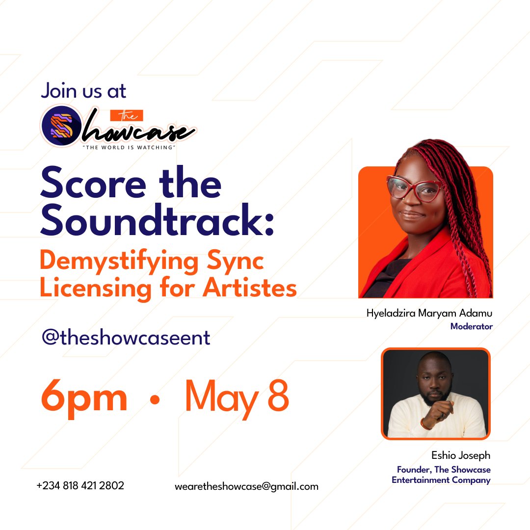 If you liked this, do well to share with your friends.

Do not forget tomorrow, we will be talking about Sync licensing.

Set up your reminder, and join us.

#WeareTheShowcase
#TheWorldisWatching

7/7