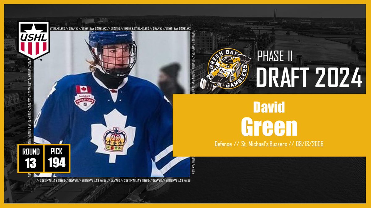 Gamblers select David Green in the 13th round of the Phase II USHL draft. Green played 56 games with the St. Michael's Buzzers, with 18 goals and 39 assists. #GoGamblers