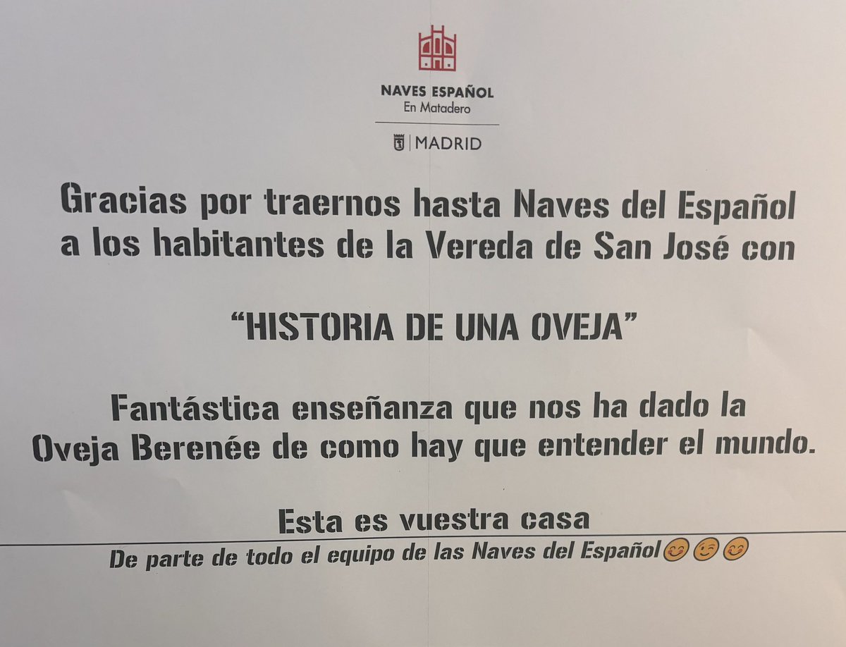 Tan bonito encontrar esto. Nos vamos felices de Madrid, Y agradecidos con la buena acogida que tuvo #HistoriaDeUnaOveja con el público madrileño. Gracias @TeatroEspanol @NavesdelEspanol gracias @mincultura