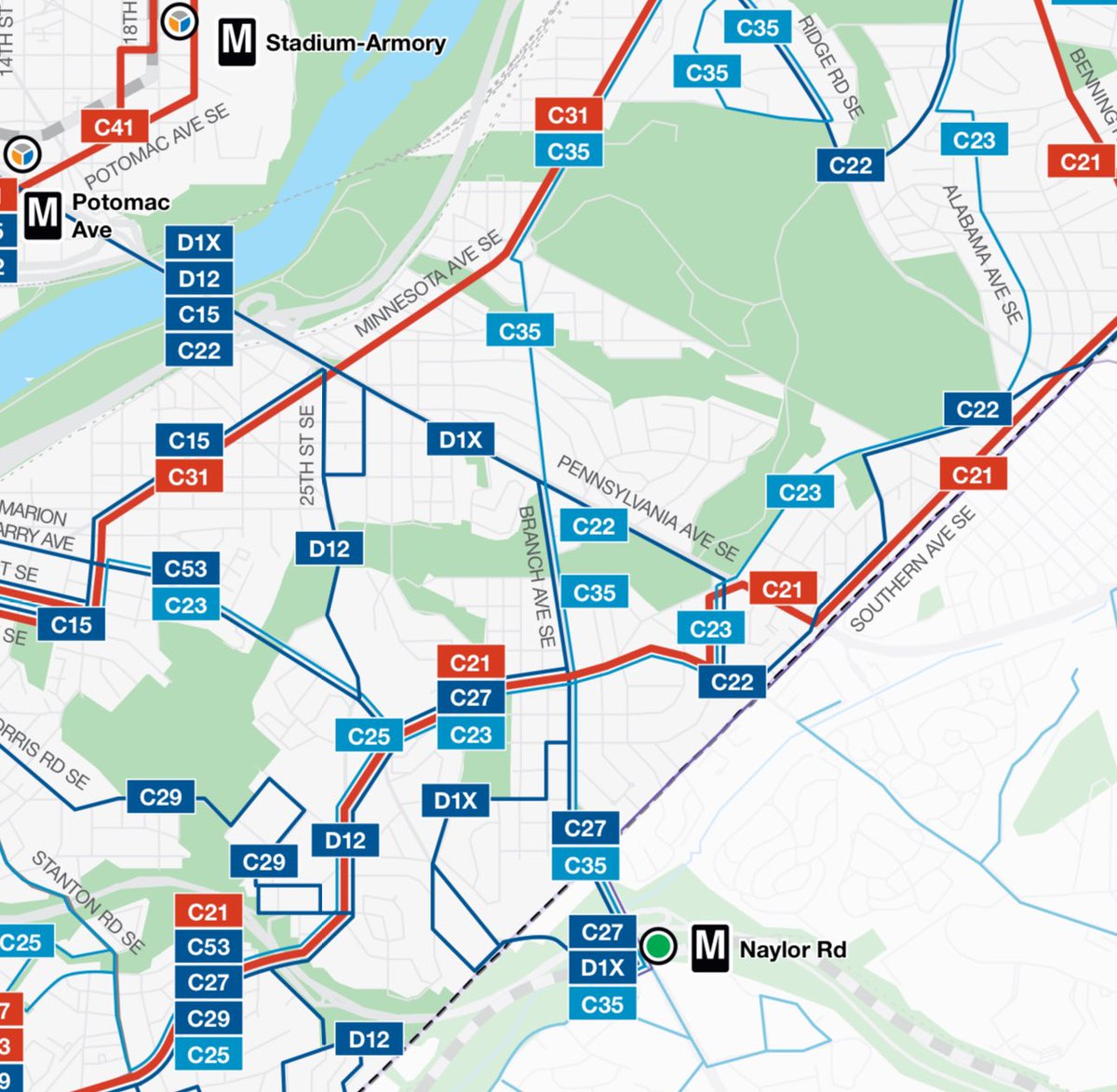 CommissionerTRS's tweet photo. 🚌 @wmata has announced the proposed better bus network! The new proposed network! Routes will be redrawn &amp; get new numbers*. The routes serving 7B include: D1X, D12, C15, C21, C22, C23, C25, C31, C35, &amp; C53. To see detailed maps of these &amp; others visit: https://t.co/9EVpiBbekG https://t.co/7nJOlfIHM2