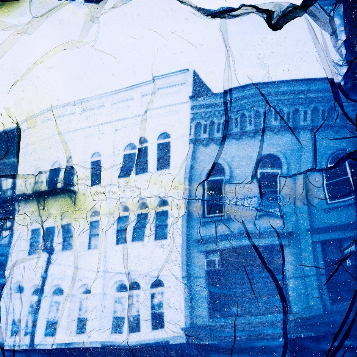 wonky buildings on glass