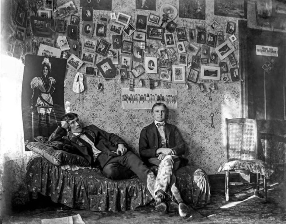 College students in their dorm room, circa 1910. Believed to be at the University of Illinois.