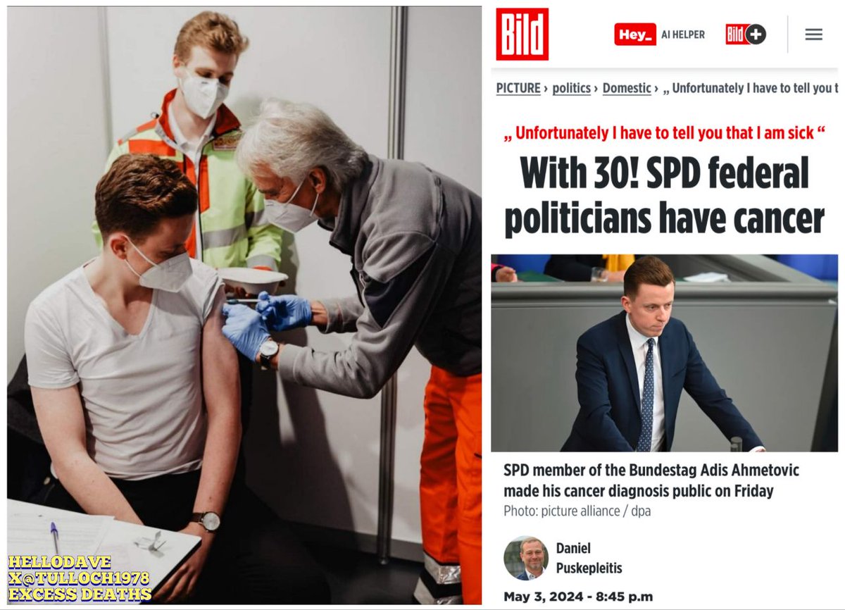 Vaxxed Politician, Adis Ahmetovic, 30, member of the Social Democratic Party of Germany, diagnosed with cancer. (May 2024) #Pfizer

m.bild.de/politik/inland…