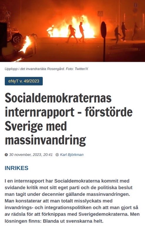 Socialdemokraterna går ut internt och erkänner att man förstört Sverige!

- Socialdemokraterna borde skämmas och åtalas för landsförräderi och dömas till fängelse🤮