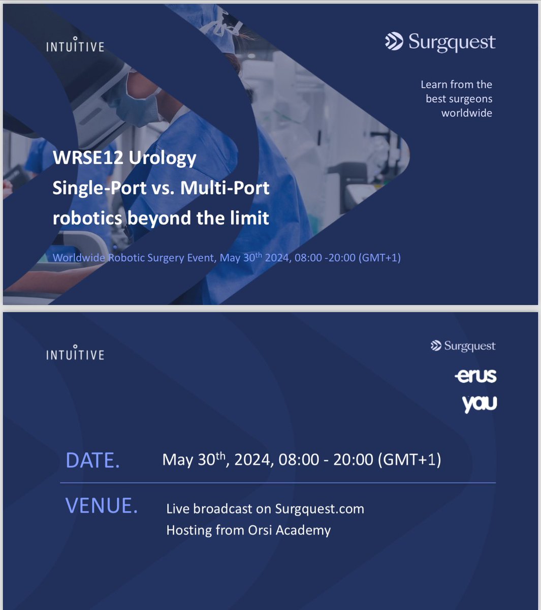 surgquest's tweet image. WRSE12 on May 30th: @IntuitiveSurg Single Port versus Multiport

Register free for this 12h surgical marathon!

surgquest.com/event/wrse12-s…

Follow our experts during live and semilive procedures and learn the added value of SP!

@RicBertolo @Ruben_De_Groote @orsiacademy