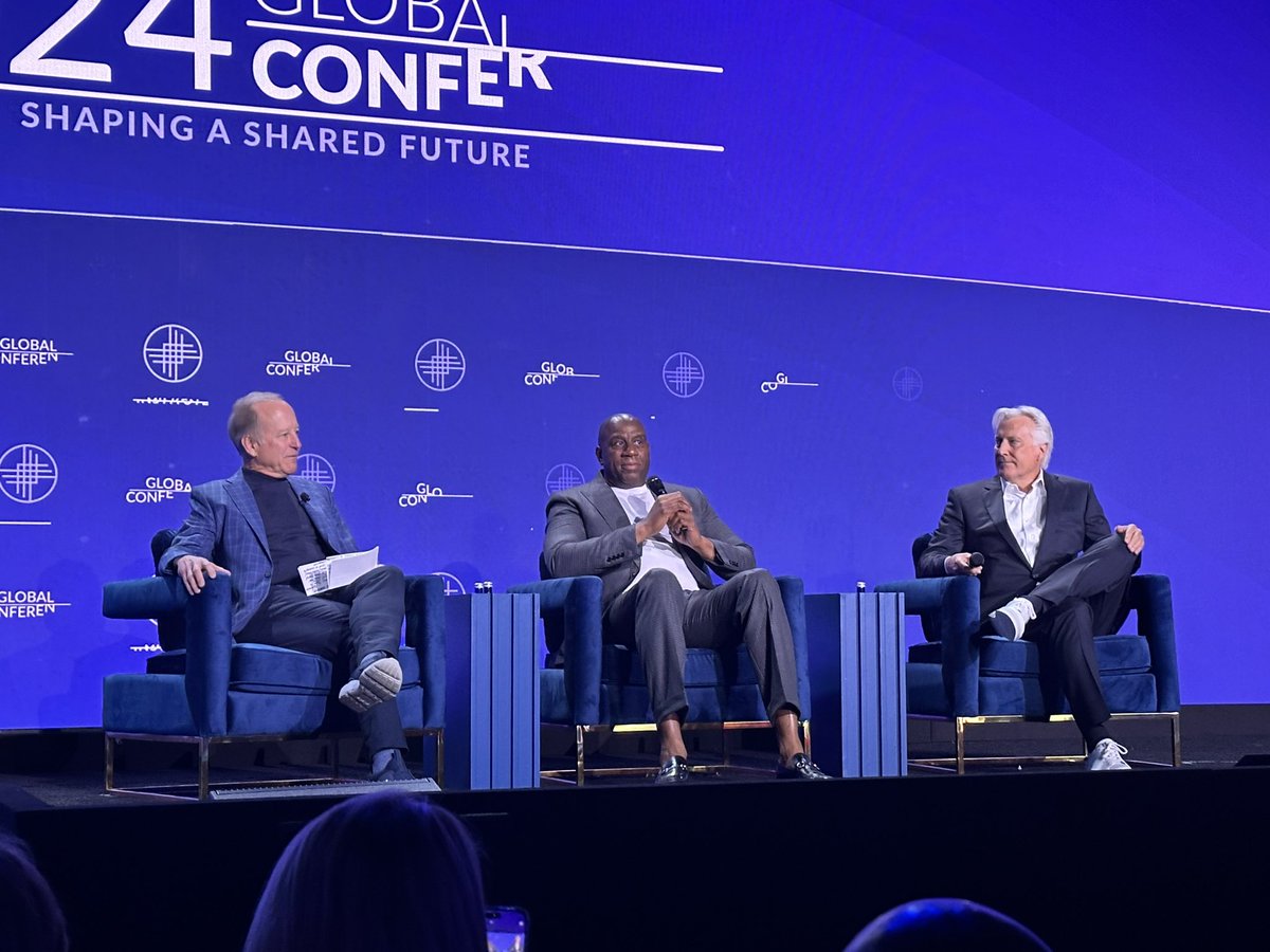 .@MagicJohnson @JimGrayOfficial and Mark Walter in conversation at Milken Global Conference