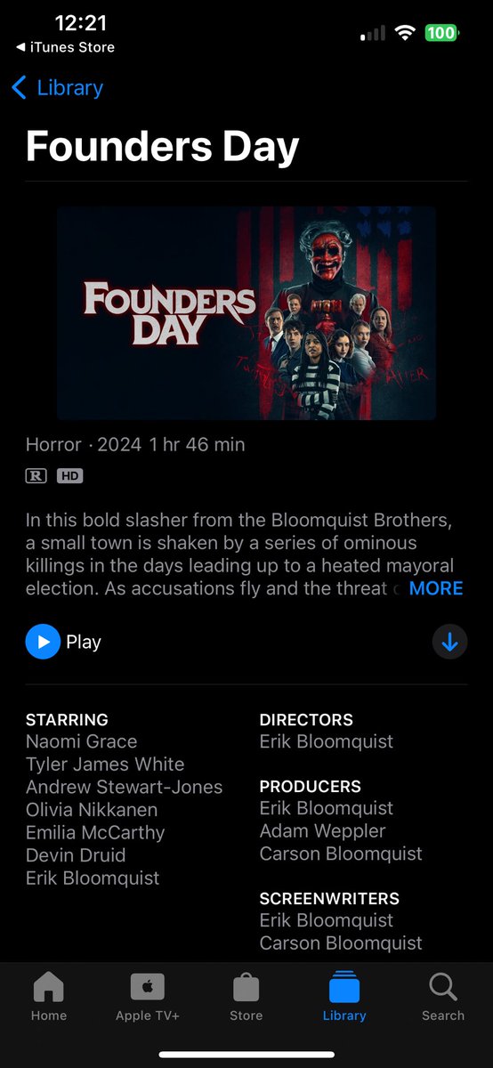 .@ErikCBloomquist My friends absolutely loved Founder’s Day, and it moved up in my 2024 ranking after my 2nd viewing. I adore a good, bold, and bloody slasher. Buying the Blu-Ray first chance I get!👨‍⚖️🩸