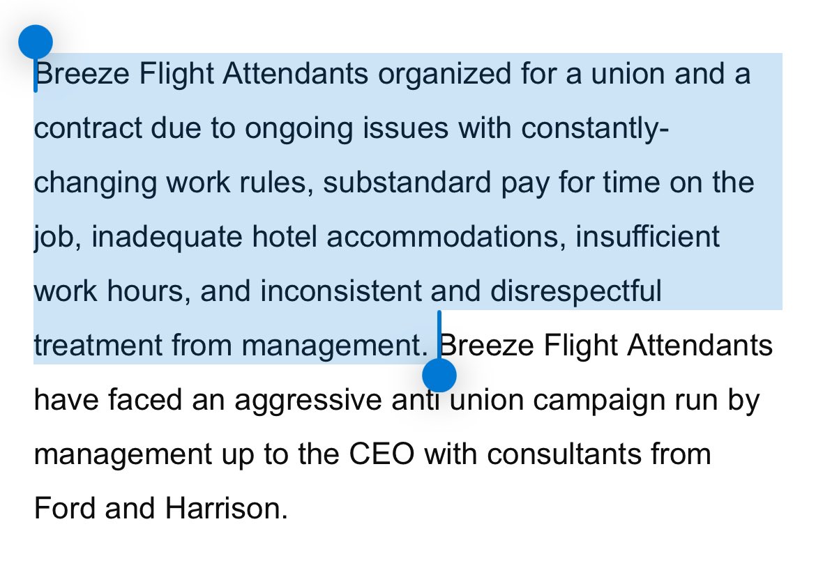 NEWS: 650 Breeze Airways flight attendants just unionized with the Association of Flight Attendants. Workers voted by 76% for union. From union press release: