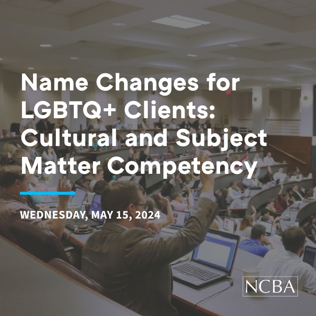 Receive both a legal introduction and guidance for working with LGTBQ+ clients in completing name-change proceedings in North Carolina courts, as well as complete training focused on cultural competency, ethics issues, and relevant terminology. Register: buff.ly/49DfgJW.