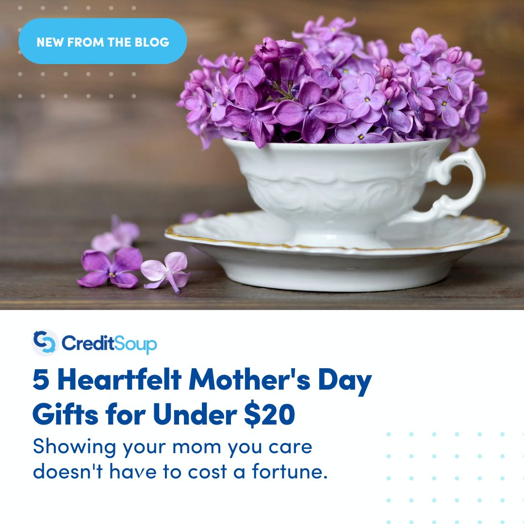Mother's Day is a time to celebrate the moms in our lives. But showing your mom you care doesn't have to cost a fortune. @CreditSoup has 5 thoughtful gift ideas - all under $20.

creditsoup.com/articles/5-Hea…

#Budget #CreditSoup #GiftGiving #MothersDay