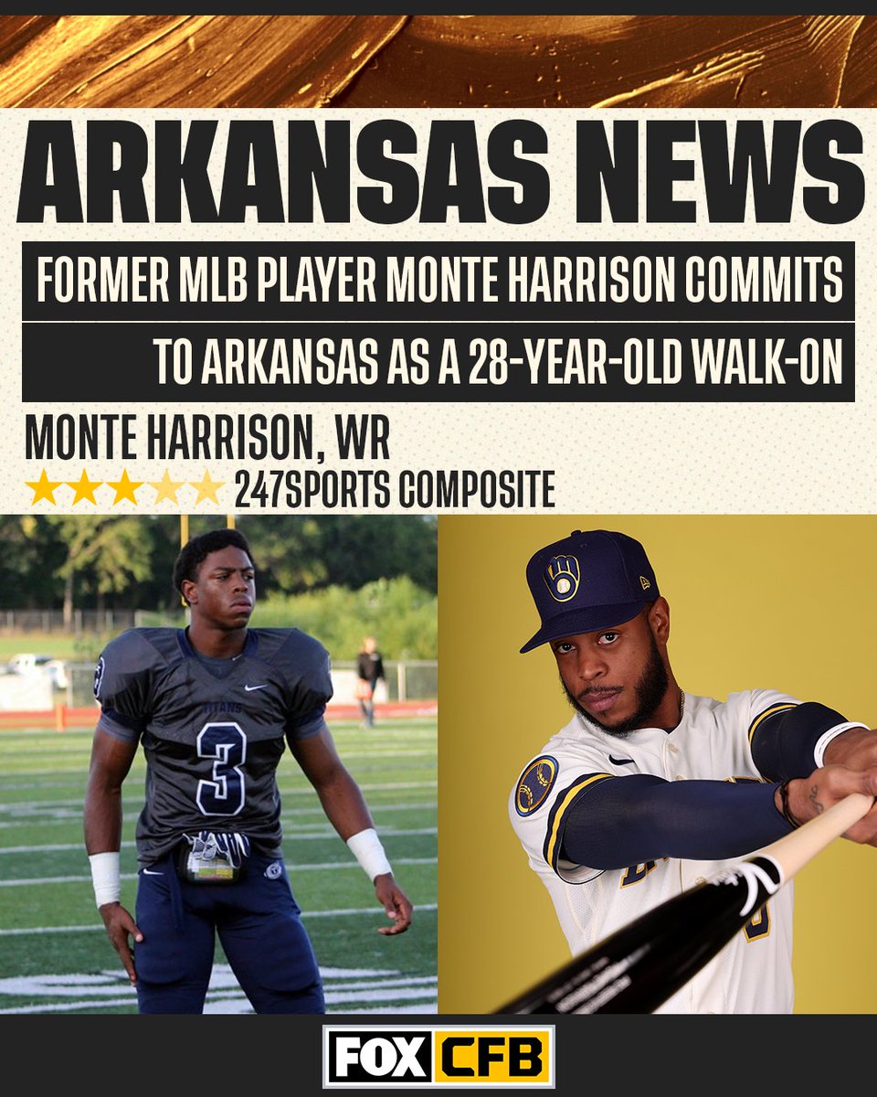 Arkansas got a player that can do both 😎 Former MLB player Monte Harrison is going back to school and walking on with @RazorbackFB 👏