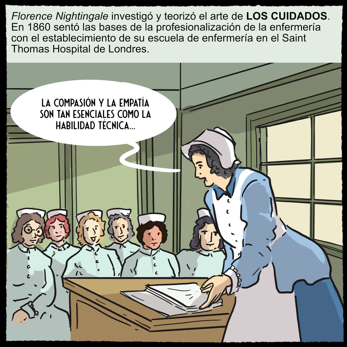 Florence Nightingale investigó y teorizó el arte de #LOSCUIDADOS En 1860 sentó las bases de la profesionalización de la enfermería con el establecimiento de su escuela de enfermería en el Saint Thomas Hospital de Londres. #IND2024 #CuidadosSXXI 👉🏼 en acortar.link/xKgkdv