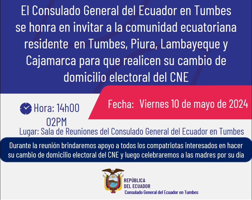📢 El Consulado General del Ecuador en Tumbes te invita