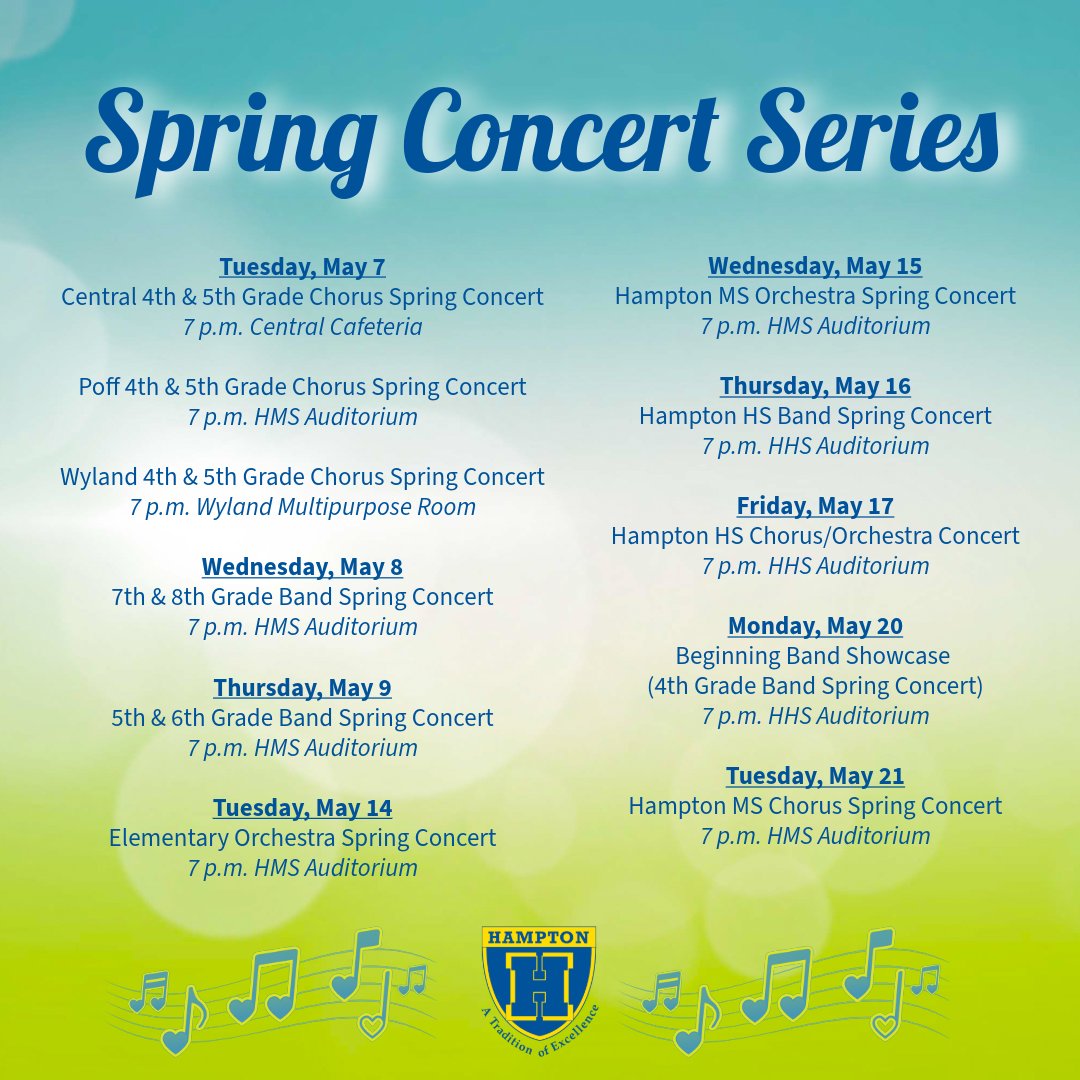 Join us throughout May for the HTSD Music Department's Spring Concert Series! 🎶🌻All concerts are free admission and open to the public.