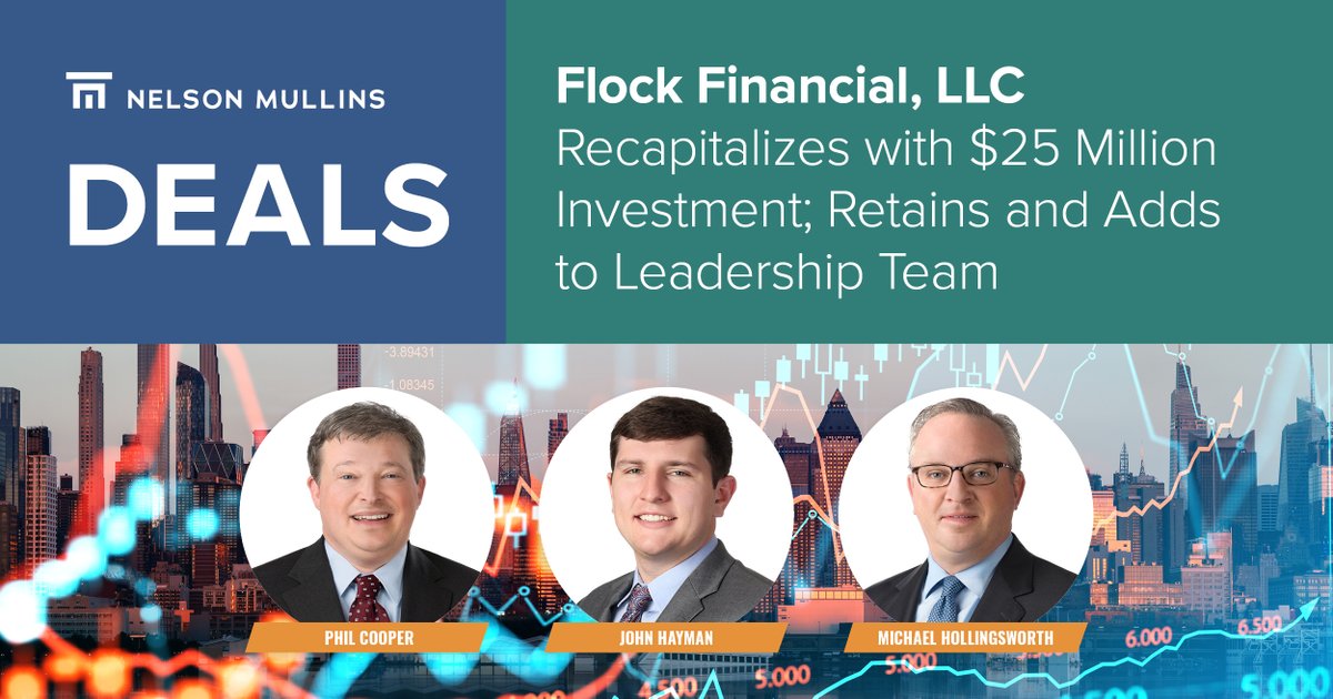 With Nelson Mullins' Phil Cooper, Michael Hollingsworth, & John Hayman, Flock Finance recapitalized with a $25M investment from Pennant Park. The partnership boosts Flock's financing prowess, setting the stage for growth & innovation in consumer finance: prn.to/44vGbXk