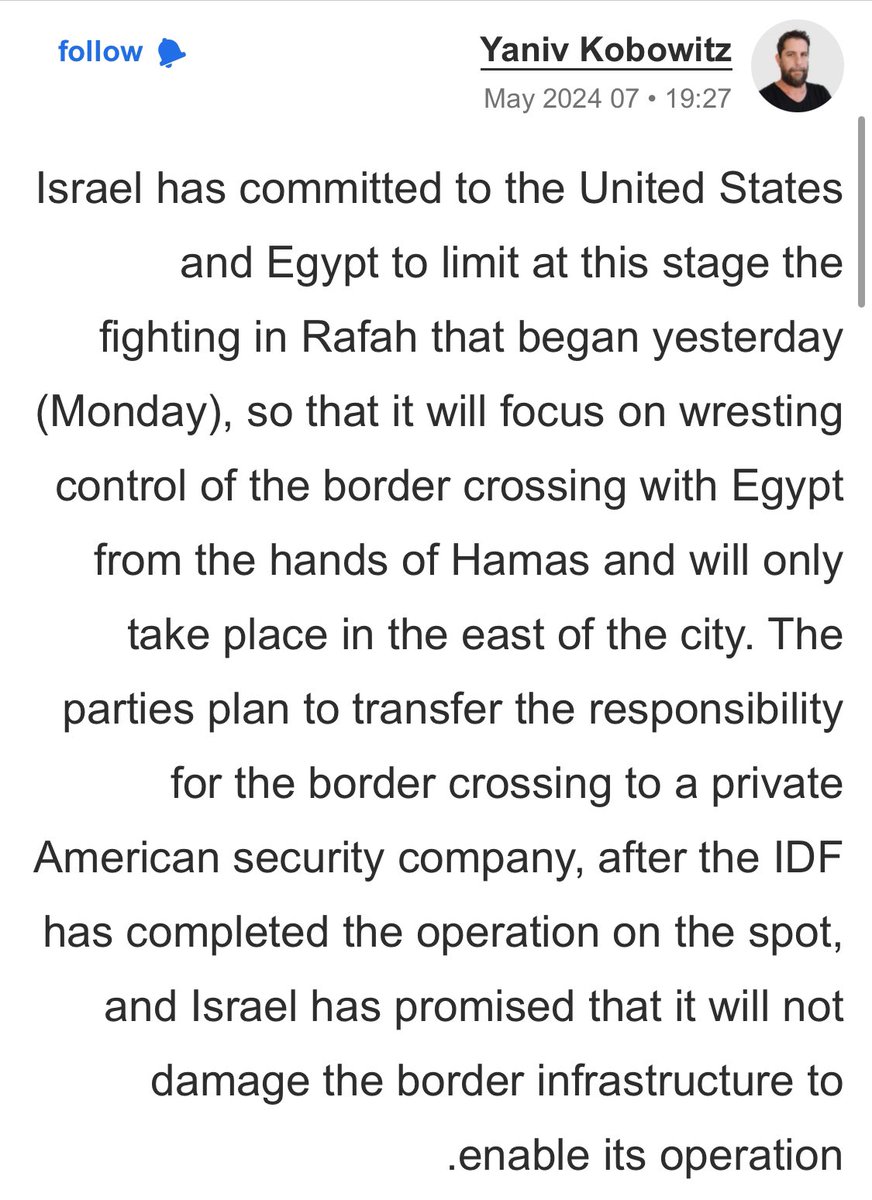 ⚠️ Israel says it will handover responsibility for the Rafah border crossing to an unidentified “American security company operating in war zones.” Could it be Academi, the Erik Prince Blackwater reboot, perhaps? (I’m speculating.) What could possibly go wrong?