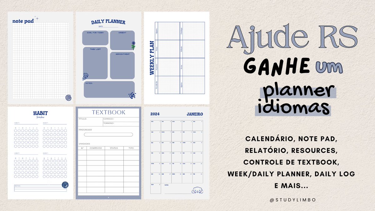 ganhe um planner de idiomas📖🔡

1- mande um print na minha dm de transferência (acima de R$5,00) que vc fez para alguma vaquinha que está ajudando o RS

• vi uma iniciativa assim e resolvi fazer também em prol de toda uma causa. 
•se não puder participar, ajudem dando rt🤲