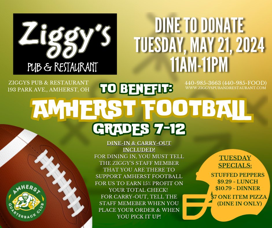 Our next Dine to Donate is on the calendar! We'll see you at Ziggy's Pub & Restaurant on Tuesday, May 21st!