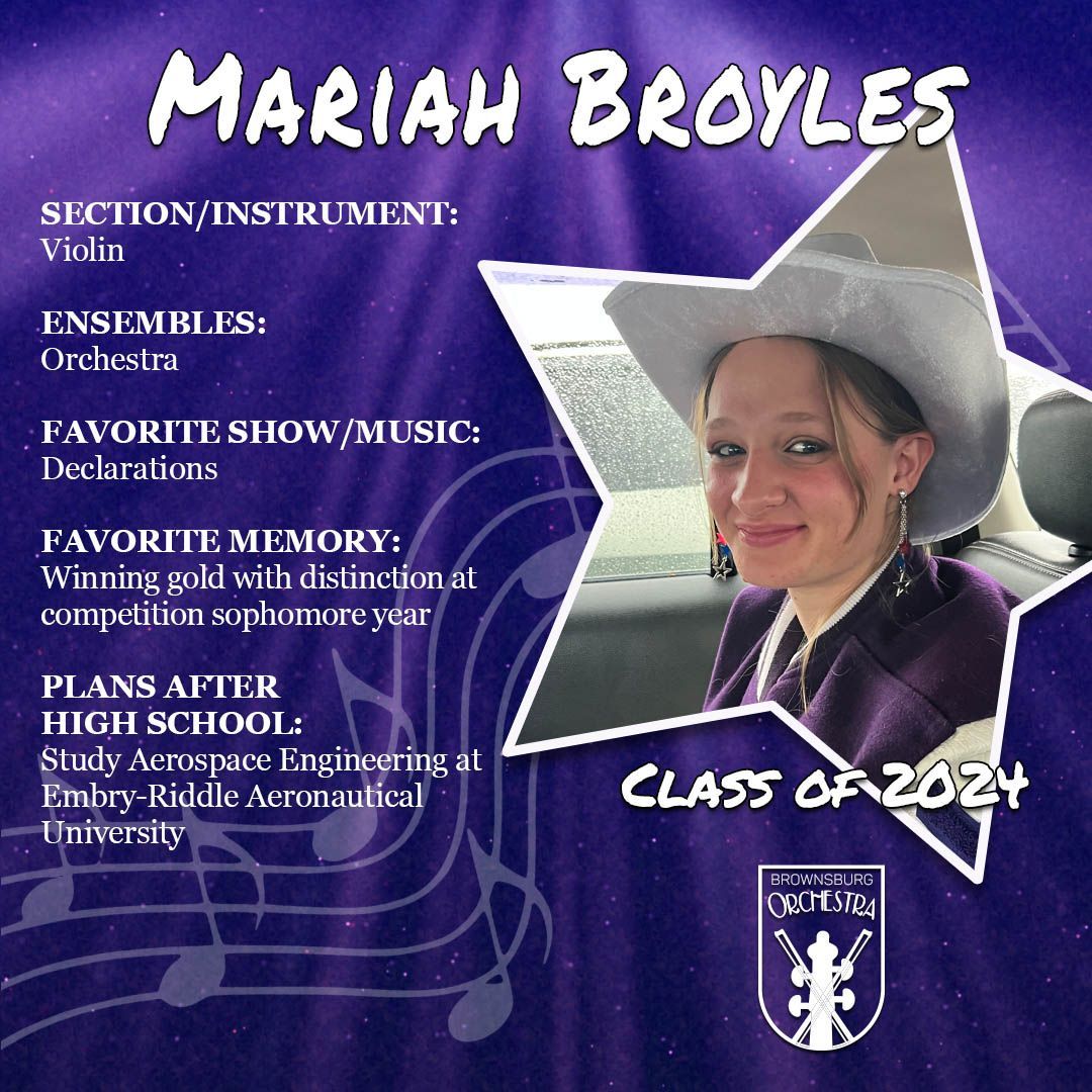 In May, we're recognizing & celebrating our talented seniors from the Brownsburg Band, Guard and Orchestra programs. Mariah, thank you for your dedication, passion and inspiring performances. 

Wishing you all the best in your future endeavors. #bulldogproud #classof2024