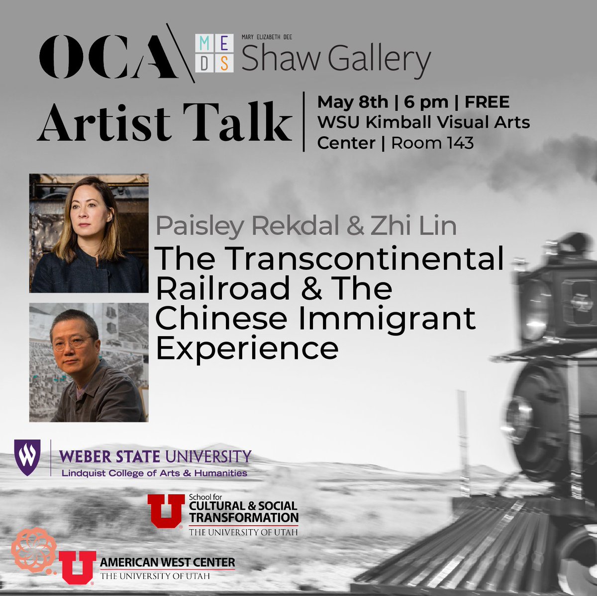It's coming up on the 155th anniversary of the transcontinental railroad's completion. Want to know more about this history that textbooks DON'T write about? This reading and art talk is free, and there's also a virtual option to attend: calendar.weber.edu/MasterCalendar…