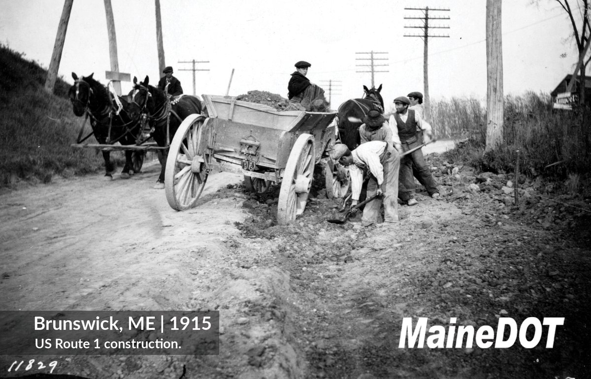 Road construction has gotten a little faster since 1915. During the construction of Rt. 1 in Brunswick, horse and cart traffic might have been backed up from Mrs. M.D. Storer’s Cash Shoe Store all the way to the Starr Phonographs and Records! #tbt #NoOneLikesTraffic