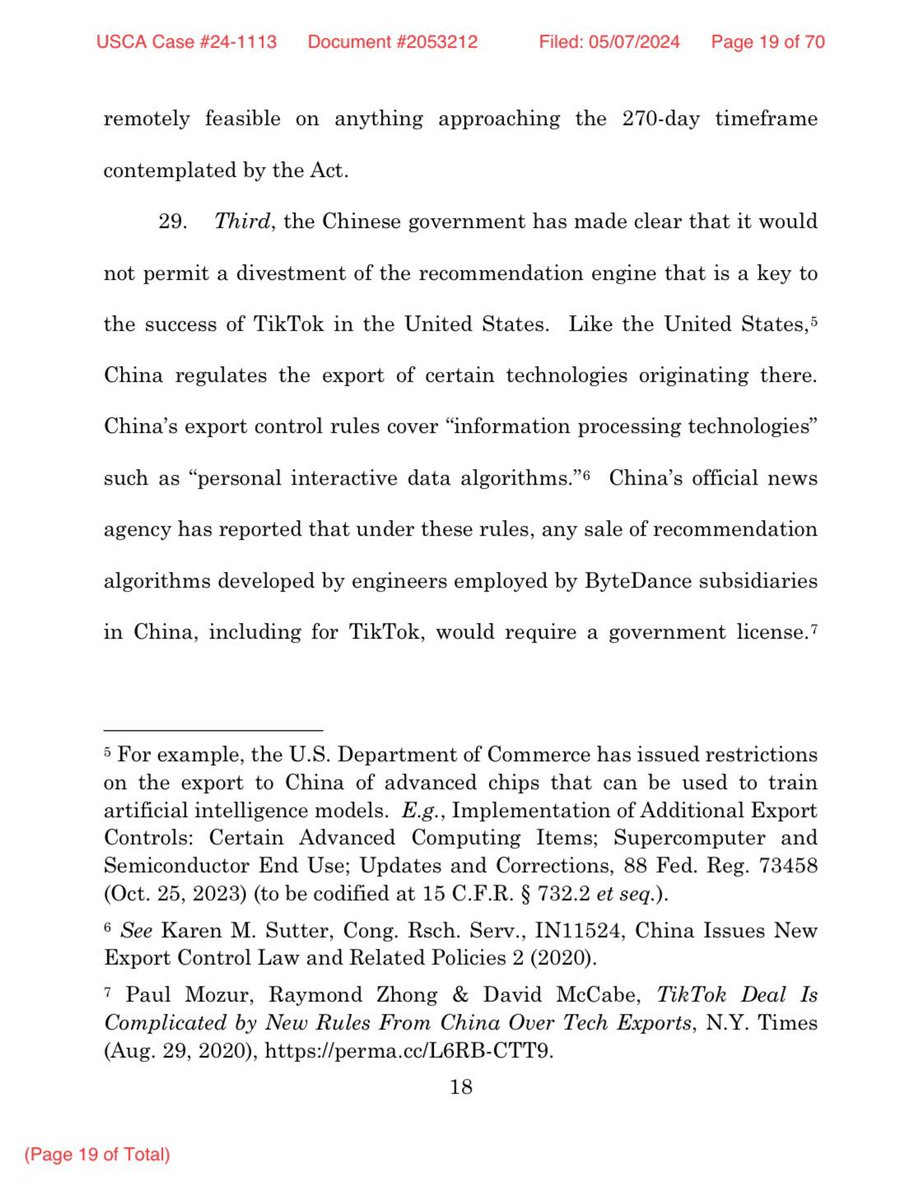 This is hilarious. TikTok’s petition in federal court argues that they can’t divest from China because the Chinese Communist Party government won’t let them. Geniuses.