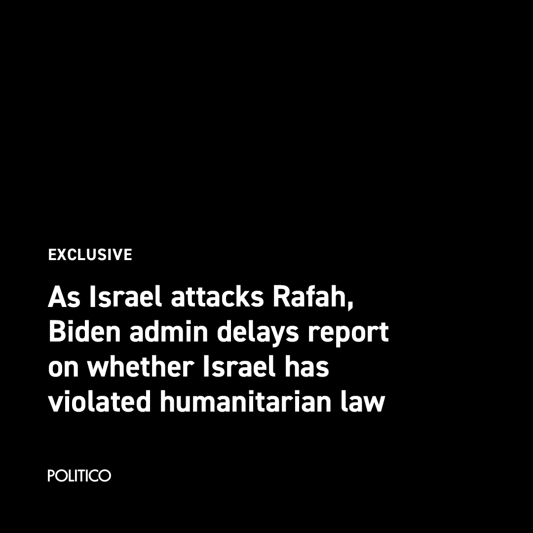 The Biden admin has indefinitely delayed its report on whether Israel has violated humanitarian law in Gaza. The State Department was supposed to issue the report today. If it had concluded there was a violation, the U.S. would be expected to stop sending Israel military aid.