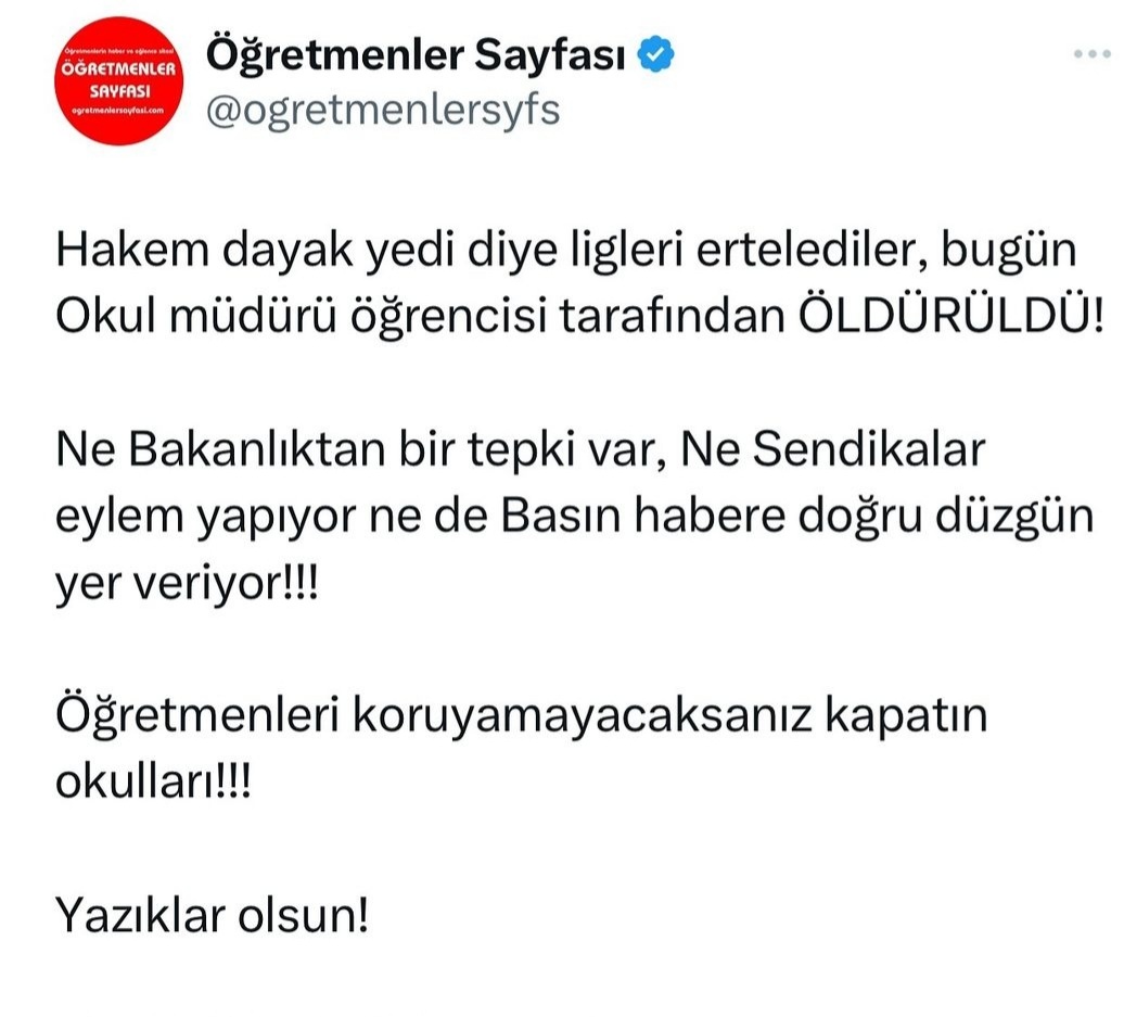 Aysegul61251093's tweet photo. Yetkili ama etkisiz sendikalar neden sesiniz çıkmıyor..Eylem yapmak icin daha kac öğretmenin öldürülmesini bekliyorsunuz? Şimdi yoksaniz ne zaman varsınız!!!
#EğitimdeŞiddeteHayır https://t.co/moX9gbbfVI
