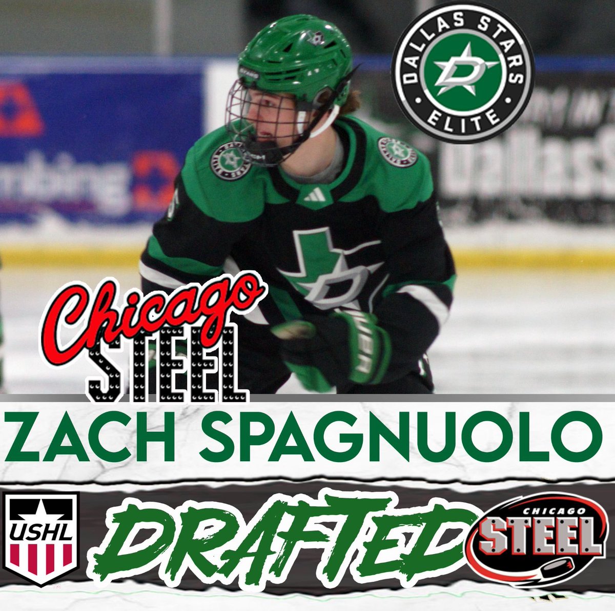 Congratulations to 16U Zach Spagnuolo on being drafted in the Phase II USHL draft to the Chicago Steel! 💚🖤

#gostarselite #elitedna #GreenHelmets