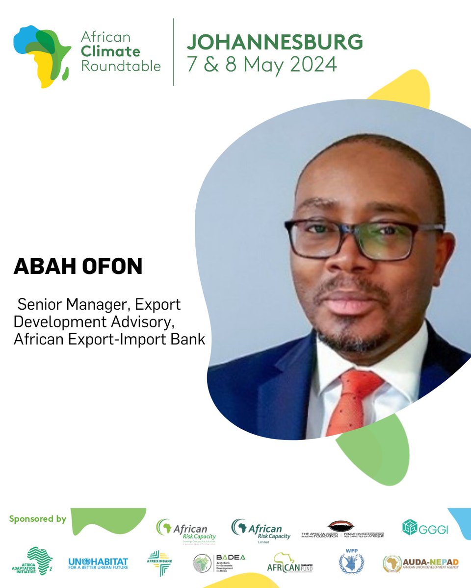 Still at the Africa Climate Roundtable, Mr. Abah Ofon, Senior Manager, Export Development Advisory at Afreximbank, will co-chair the roundtable session on 'Food Security'. Mr. Ofon will share on securing affordable and nutritious food for vulnerable communities in Africa amidst…