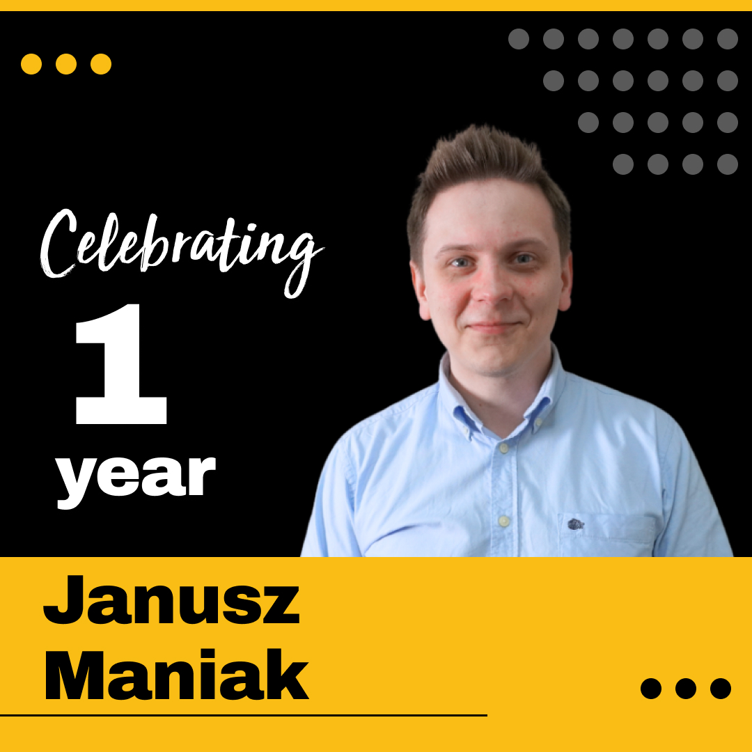 goldencom's tweet photo. Janusz joined our team as a React Junior Developer. With his 1-year anniversary, he has already made an impact working on some of our core projects. On a daily basis, don't let his quiet appearance fool you; he might surprise you with some fun and smart anecdotes! 😁 https://t.co/yPW2IGlLVP