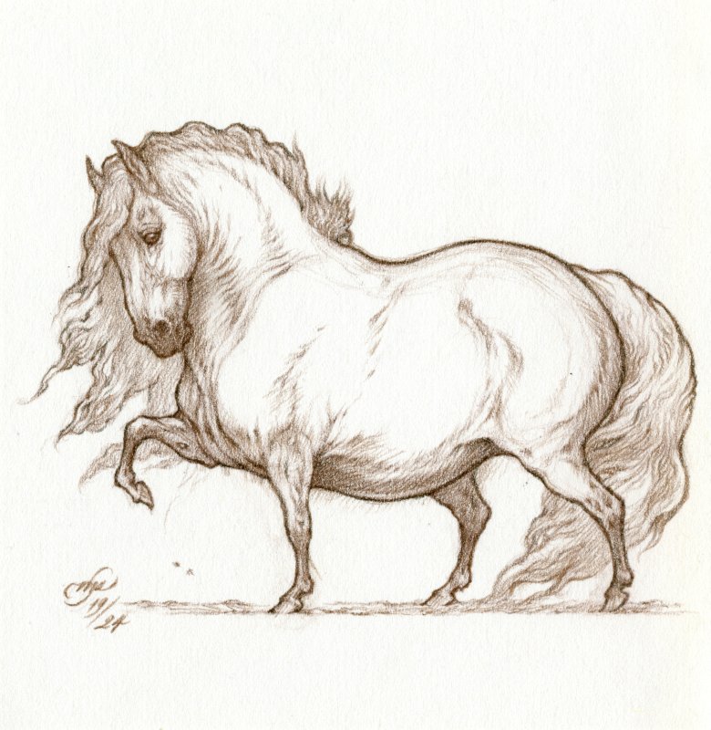 I have a mini drawing of #PudgyHorse being majestic available. Brown pencil on plain notebook paper, 98 × 99 mm. £90 + £8 UK or £12 International tracked postage. 🙏