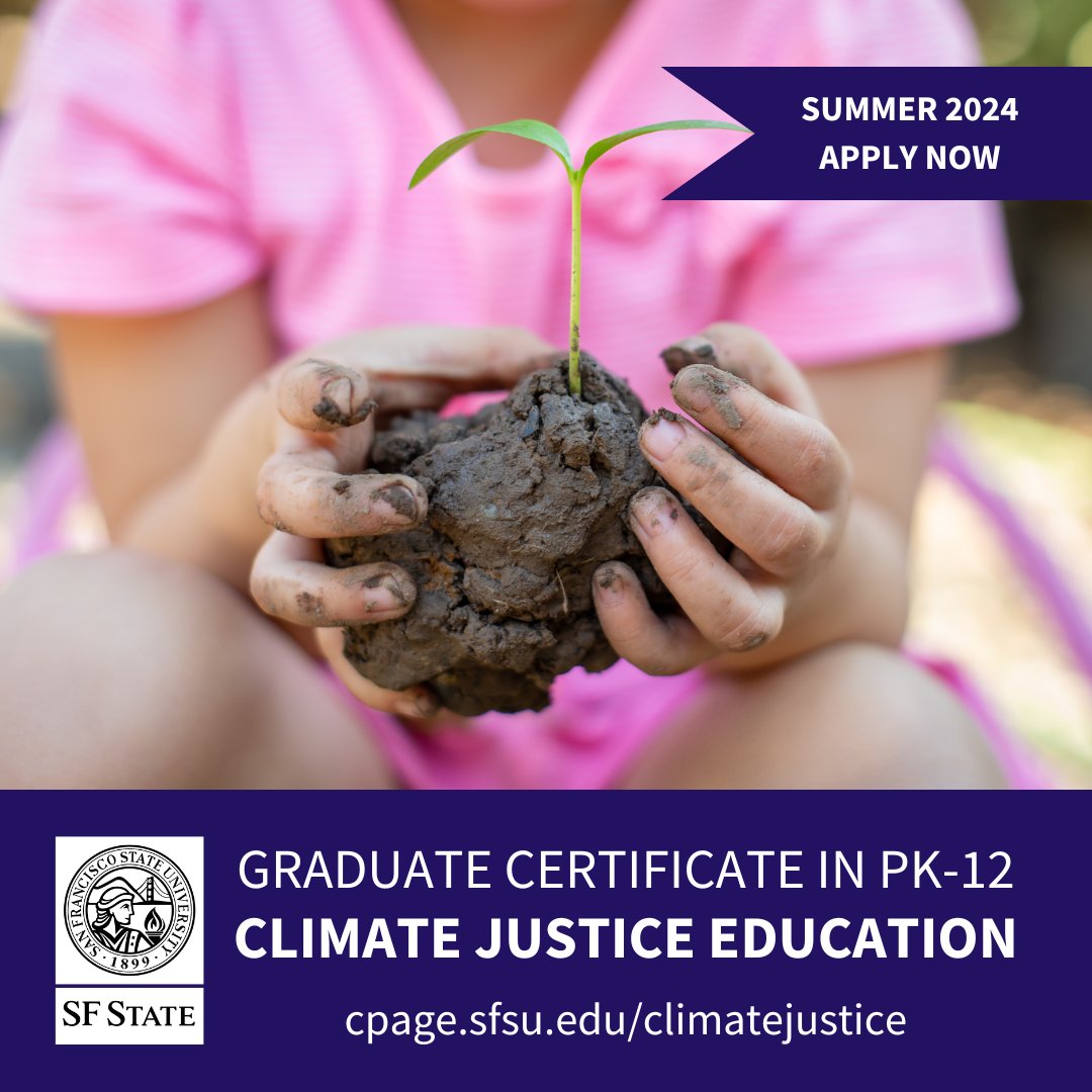 🌟 Exciting Announcement! 🌍 We're thrilled to introduce the Graduate Certificate in Climate Justice Education at San Francisco State University. 📅 Apply by May 15th for scholarship consideration. Visit the link below to apply and learn more: cpage.sfsu.edu/climatejustice