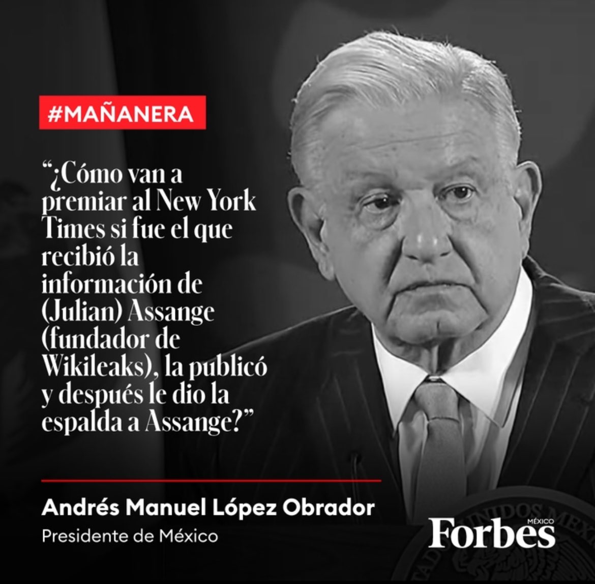 @Stella_Assange 'How are they going to reward the New York Times if it was the one that received the information from (Julian) Assange (founder of Wikileaks), published it and then turned its back on Assange?'
@lopezobrador_ 
#FreeJulianAssangeNOW