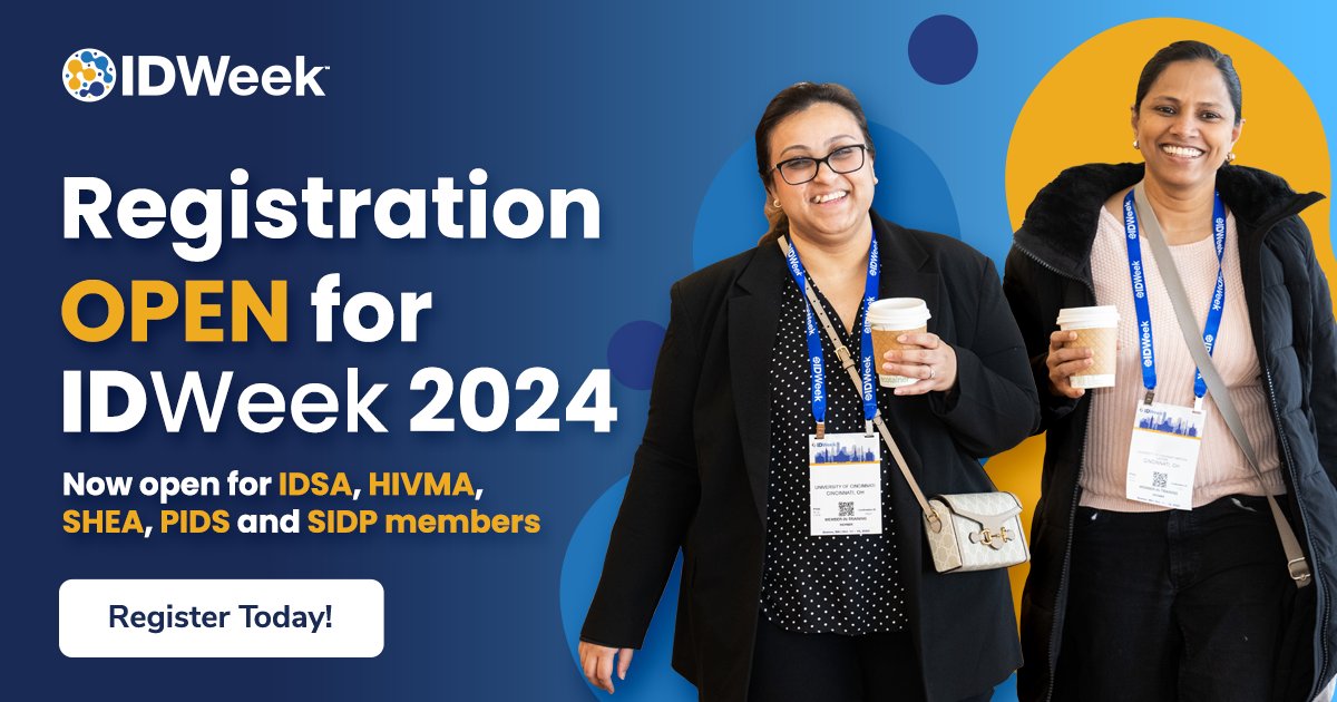 📣 #IDWeek2024 registration is now OPEN for, @SHEA_Epi, @IDSAInfo, @PIDSociety, @HIVMA, and @SIDPharm members! Join us Oct. 16-19, in our sunniest, most entertaining location yet: Los Angeles, CA!☀️ Register: bit.ly/3y7gPmz