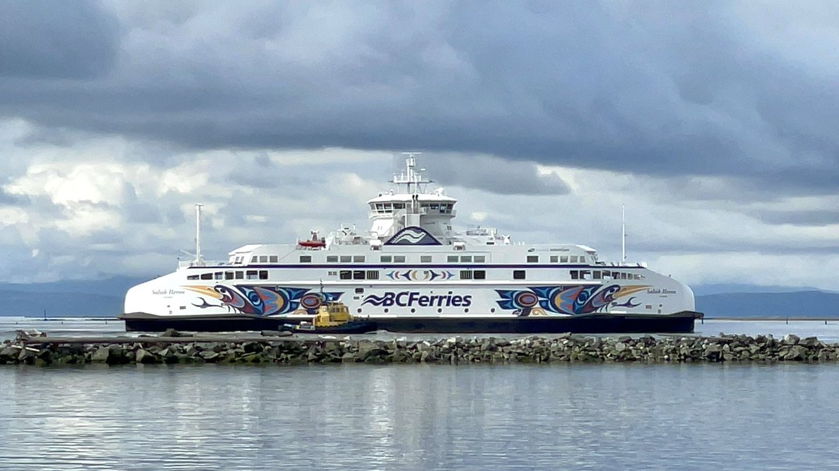 Ferry sighting from last week! #BCFerries’ Salish Heron sails past #Steveston, #BC on her way out of annual refit. #ships #boats #ferries #FraserRiver #SalishSea