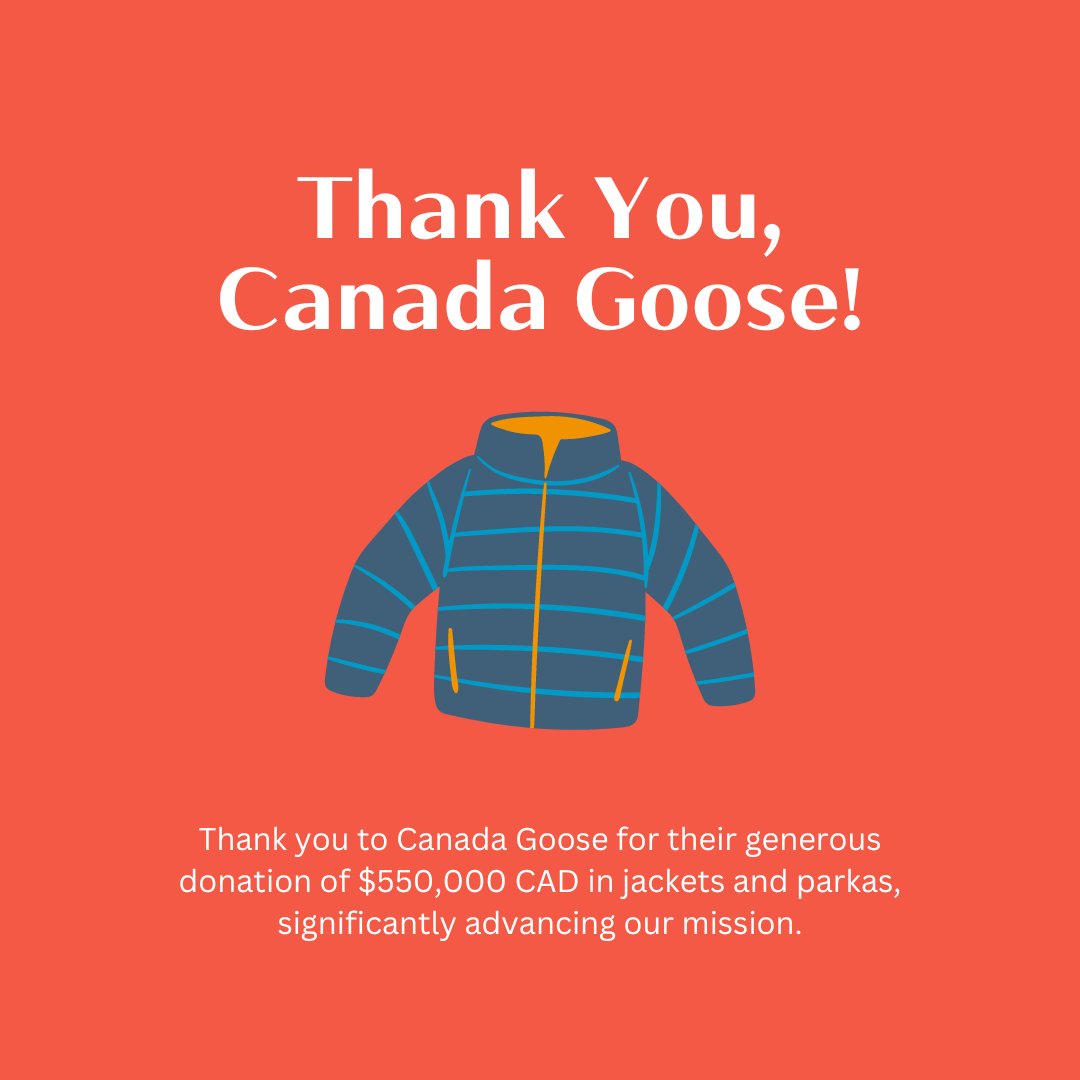 🎉We are thrilled to announce a generous donation of $550,000 CAD in jackets and parkas from @canadagoose!  Advancing our mission to providing warmth to those in need 🧥❄️ 
To learn more about this impactful partnership, visit the 🔗 bit.ly/3wzj9lA