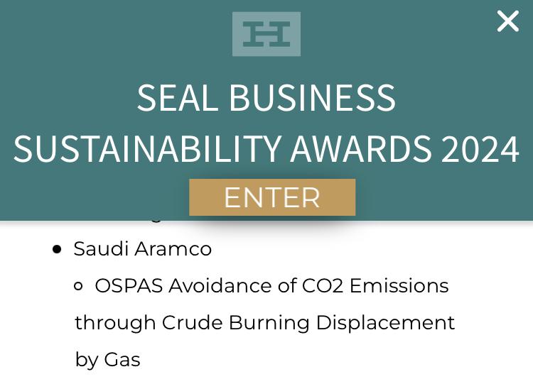 I kid you not. Saudi Aramco just won an 'Environmental Initiative Award' from some outfit called @SEALAwards for burning gas not oil. Welcome to the twilight zone...