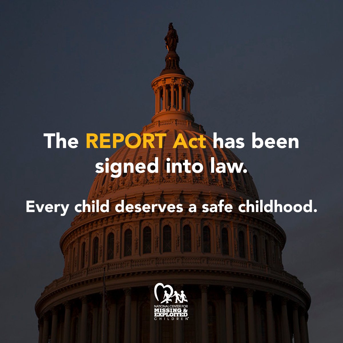 Thank you President Biden @POTUS for signing the REPORT Act into law. This legislation will strengthen NCMEC’s CyberTipline and fight child sexual exploitation online. Thank you to you to our Congressional supporters for helping us to ensure that every child has a