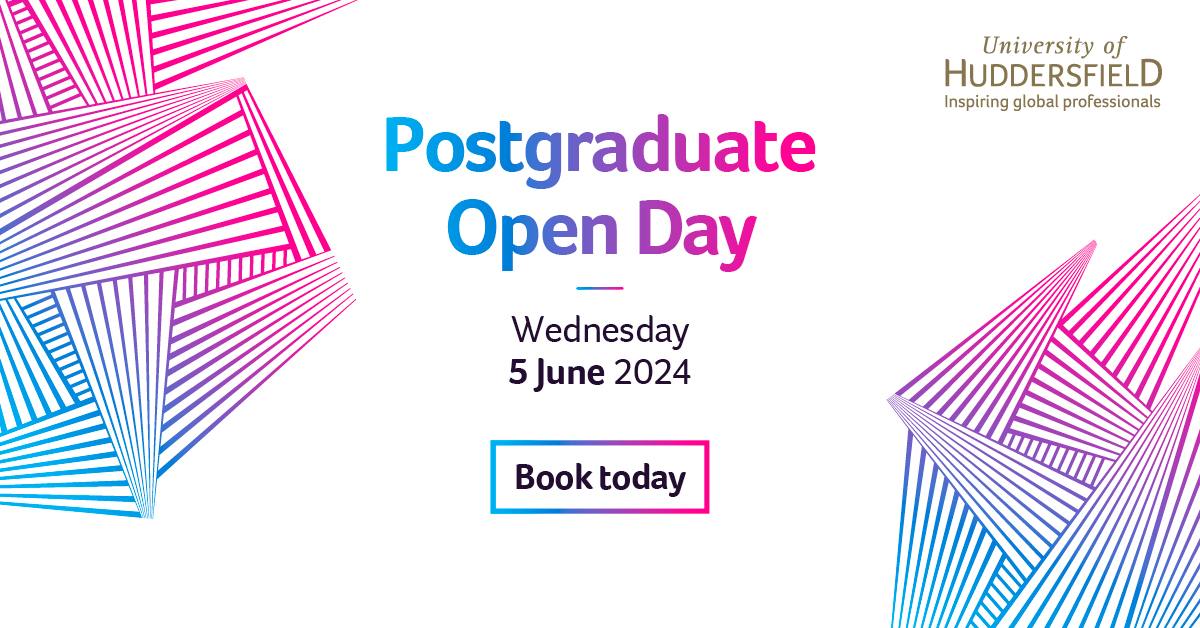 📢 Are you ready to take your next steps? Bookings are now open for our Postgraduate Open Day on Wednesday 5 June. Discover how further study could enhance your prospects, find out about financial support, and chat with students and academics. Book today: hud.ac/r14